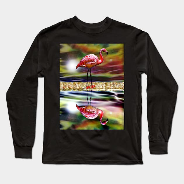 Flamingo Reflections Long Sleeve T-Shirt by danieljanda